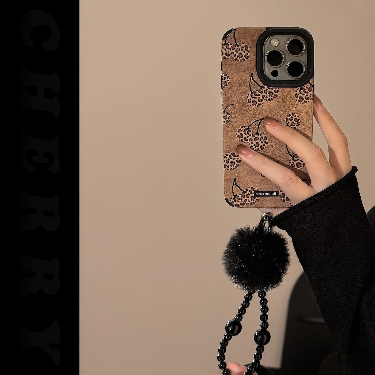 Funda de leopardo de cereza dulce y fresca para iphone16 apple 17 funda para móvil 15promax ante 14 cuerda de felpa 13