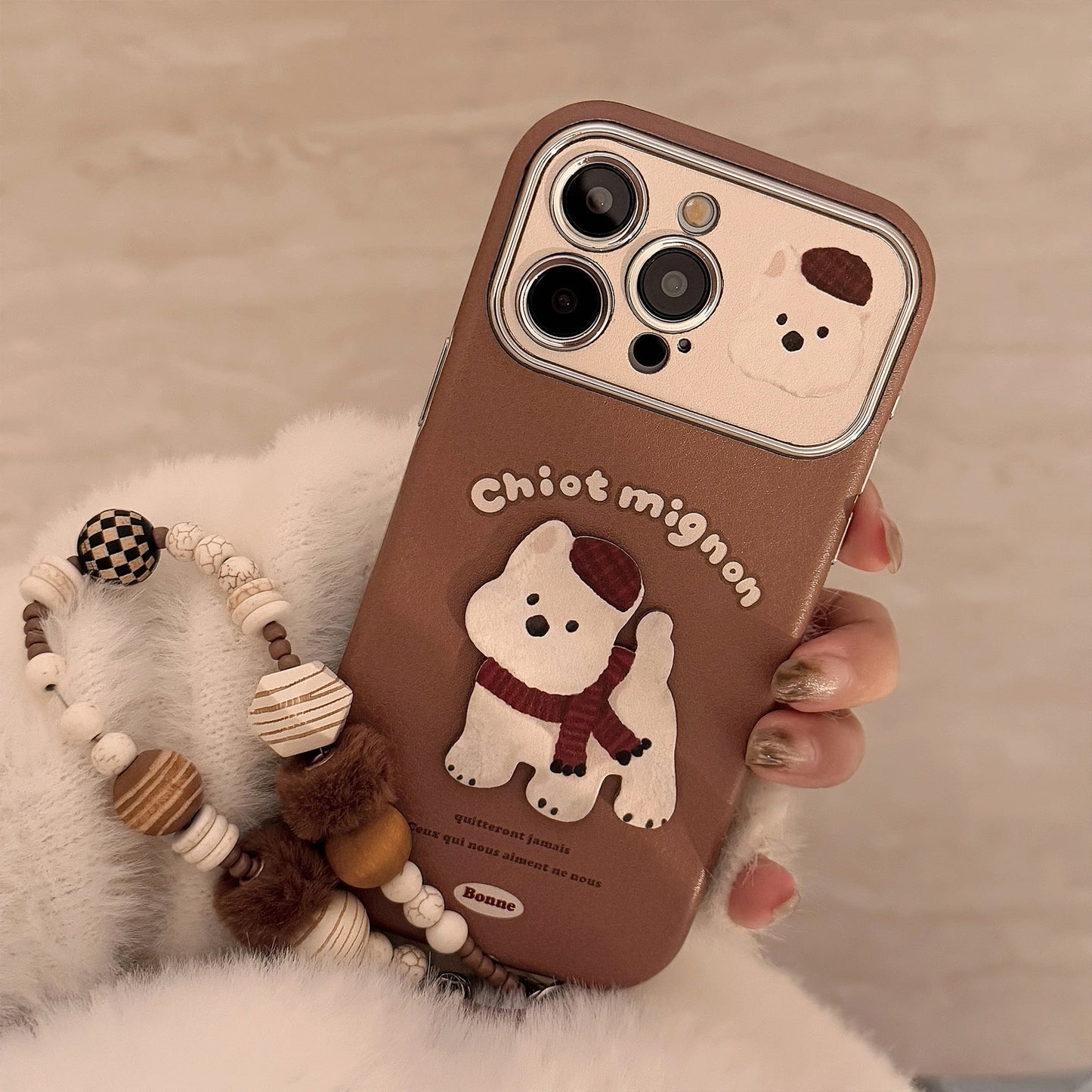 Funda de teléfono móvil tridimensional marrón West Highland adecuada para Apple 15promax iphone16 de cuero de dibujos animados con cordón 17 14