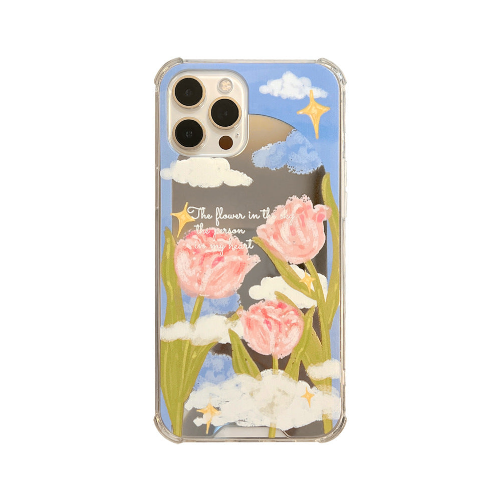 ins Literary Tulip iphone17 Apple 16 Mobile Phone Case 15Promax Silicone 11 Makeup Mirror X Applicable
