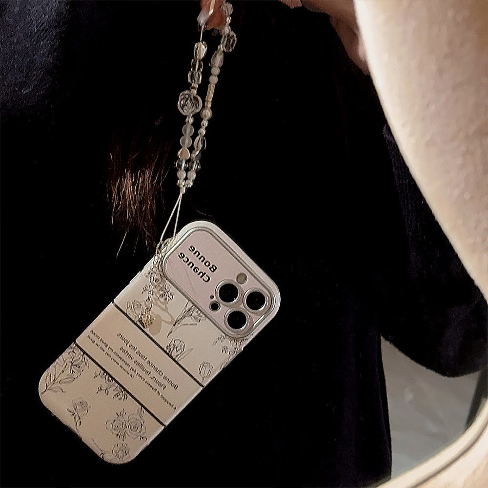 Funda de cuero con diseño de flor de rosa para iPhone 16 Apple 15, funda para móvil 13promax, estilo 17, con cordón de cristal 12