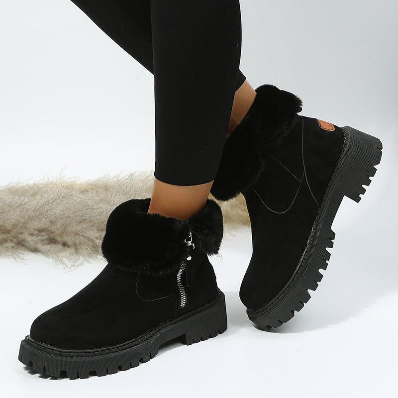 Botas de nieve de algodón forradas de terciopelo para mujer — Botas de invierno cálidas de talla grande