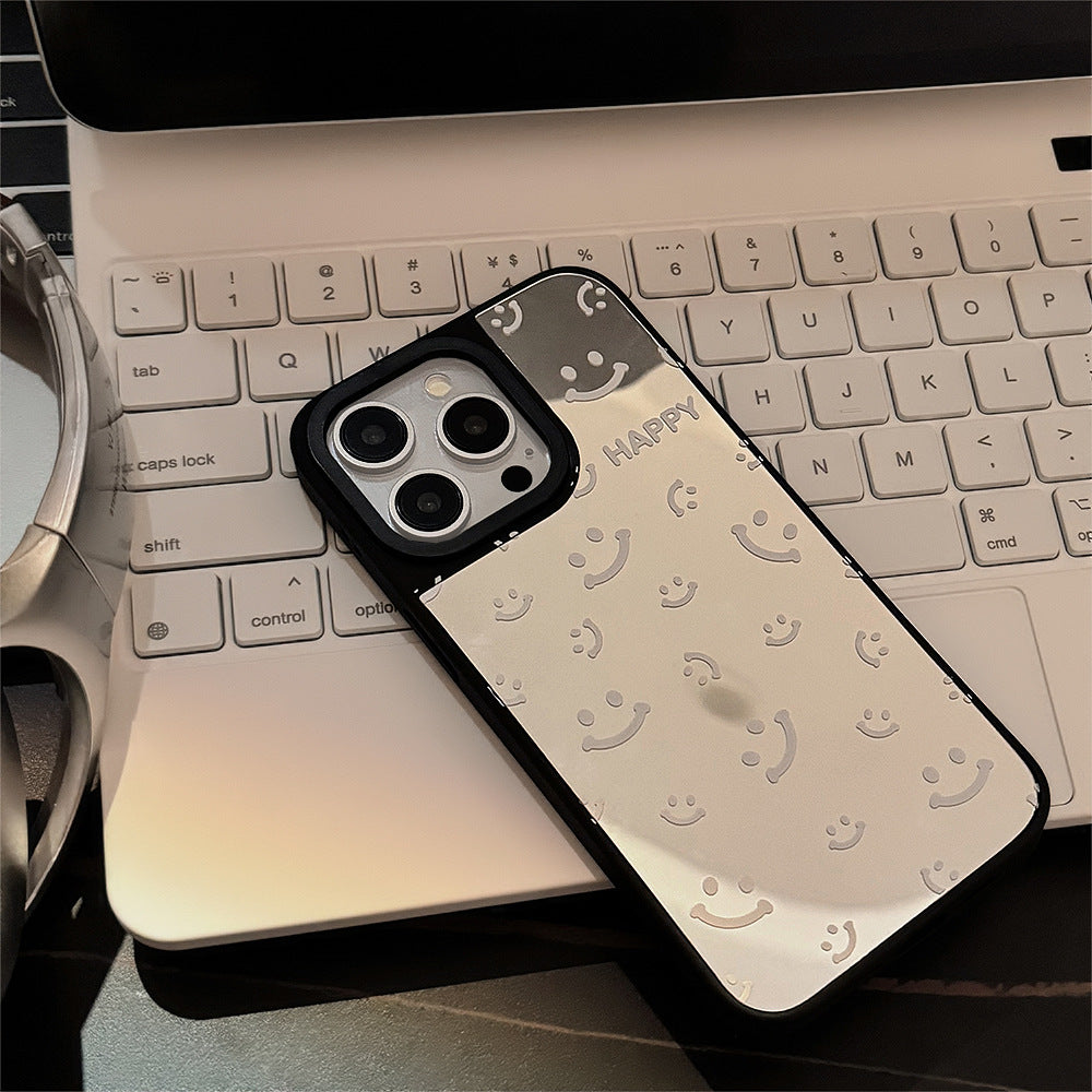 Aplicable a la funda de teléfono móvil Apple 16Pro max, espejo, sonrisa, pantalla completa, iPhone 15, minimalista, 13, anticaída, 17, dura, de nicho