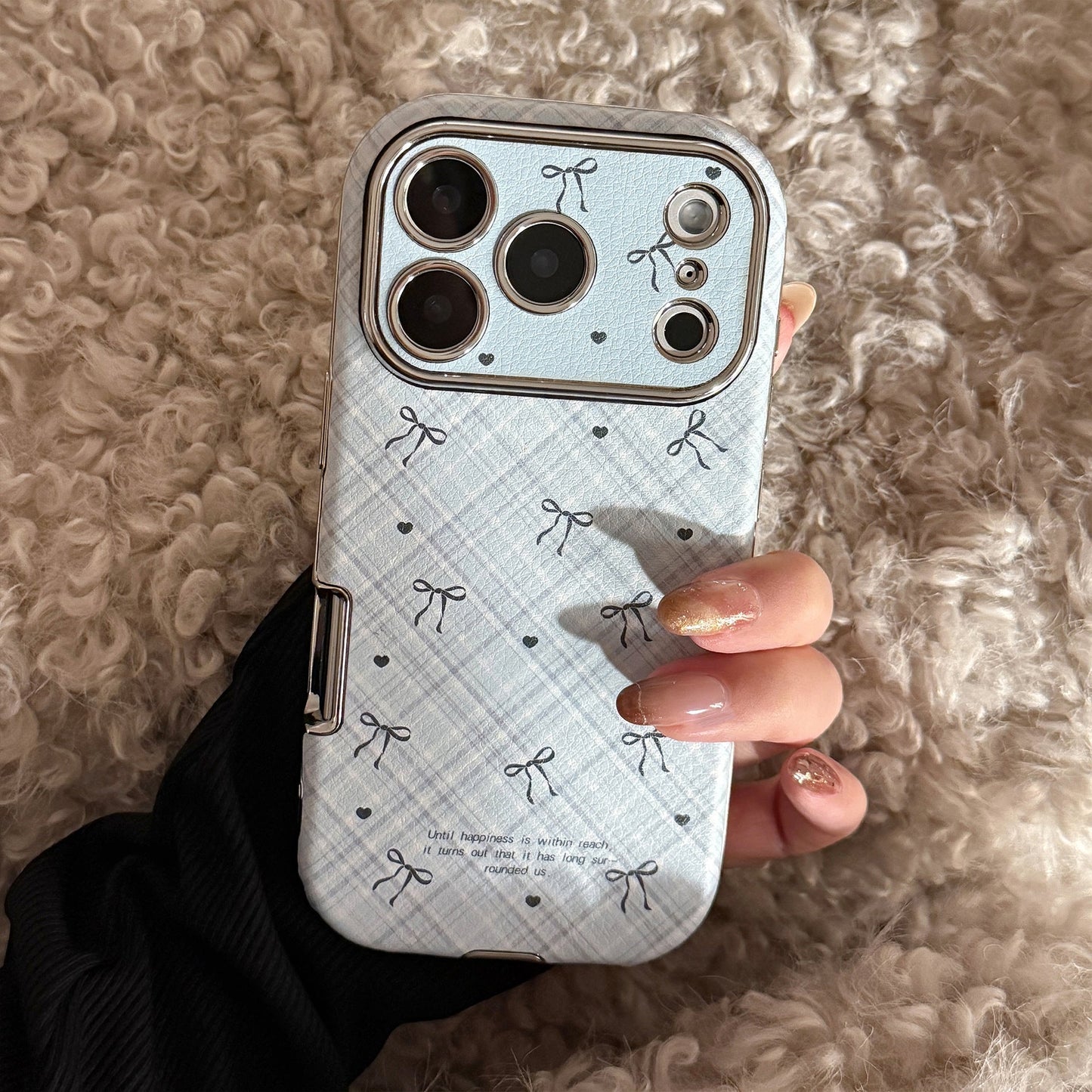 Applicable to Apple 17promax mobile phone case iphone16 leather plaid bow 15 retro 13 soft 12 all-inclusive