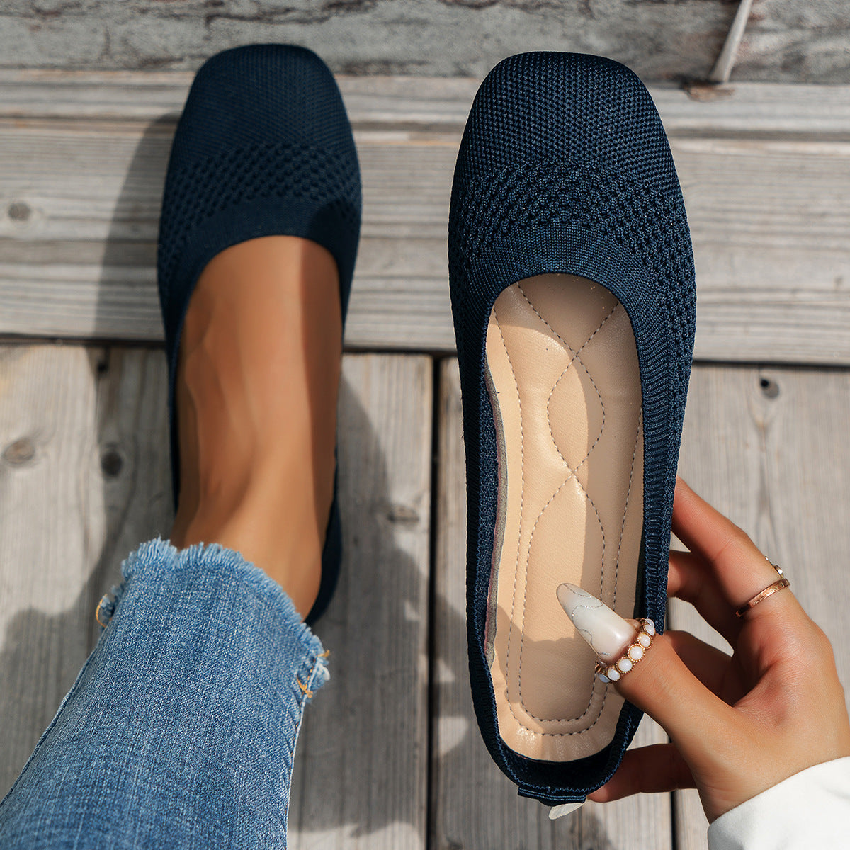 Zapatos de mujer de boca poco profunda con tejido de malla voladora