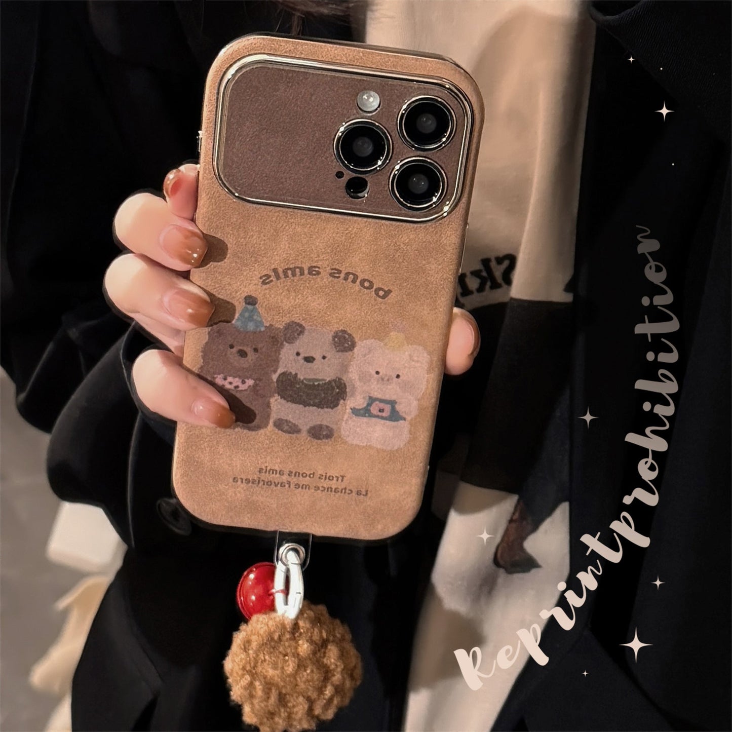 Funda para iPhone 16 de animales de dibujos animados de otoño e invierno, ante para Apple 15promax, cuerda con bola de pelo 14, 17