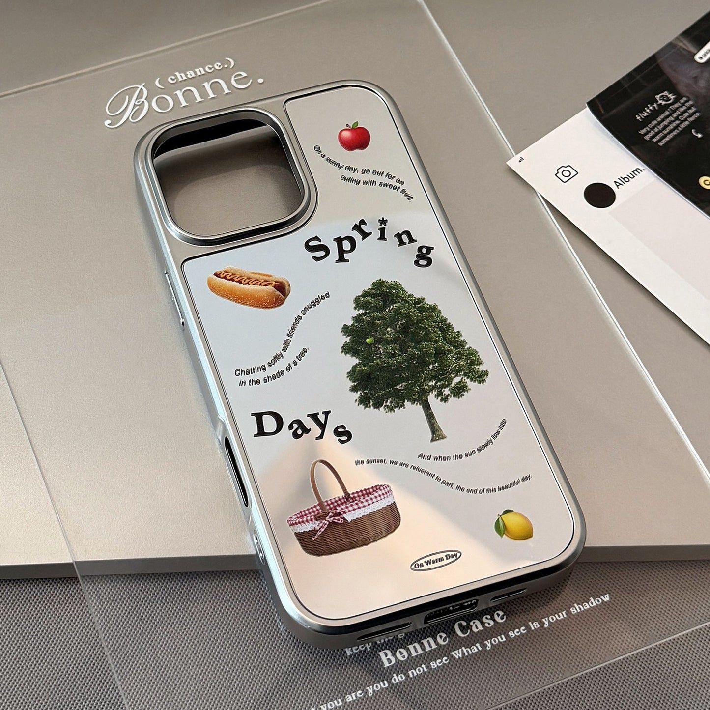 El picnic de primavera es adecuado para la funda de teléfono móvil Apple 15promax, espejo iPhone16, galvanoplastia dura 14, Huawei coreano.