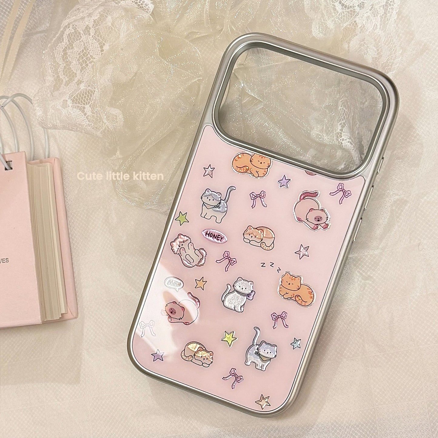 Gilt cute cat for apple 17pro max mobile phone case iphone16 electroplating 14 hard 13 huawei p70
