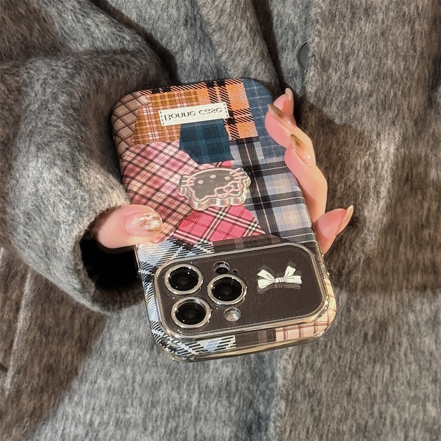 Funda de teléfono móvil Retro a cuadros para gato 14 para 15promax Apple iphone16 tridimensional 17 cuero 13