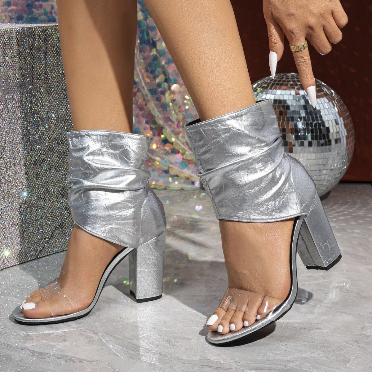 9. 5cm Mid Calf Shoes Women Sexy Peep Toe Sandals Super High Heel Cool Party High Heels