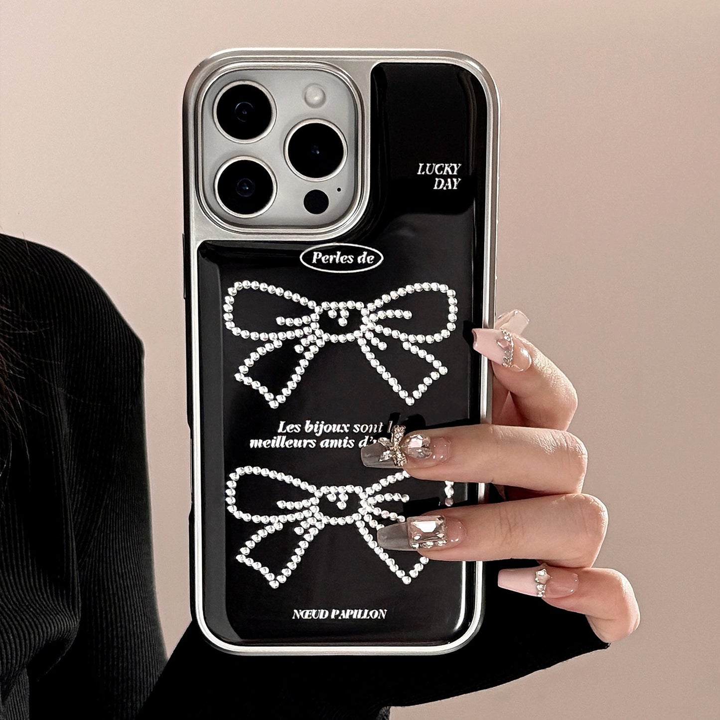 Funda de teléfono móvil Gilt aplicable Apple 15promax iPhone16 lazo dulce y fresco 17 coreano 14 galvanoplastia Huawei