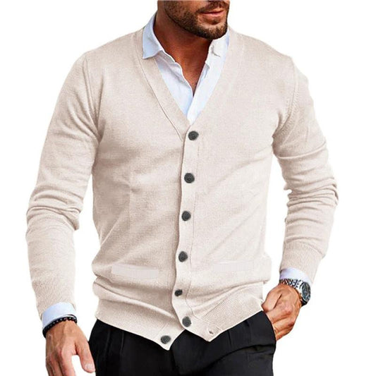 Men's Double-sided Pocket Knitwear V-neck Long Sleeve Slim Cardigan Sweater