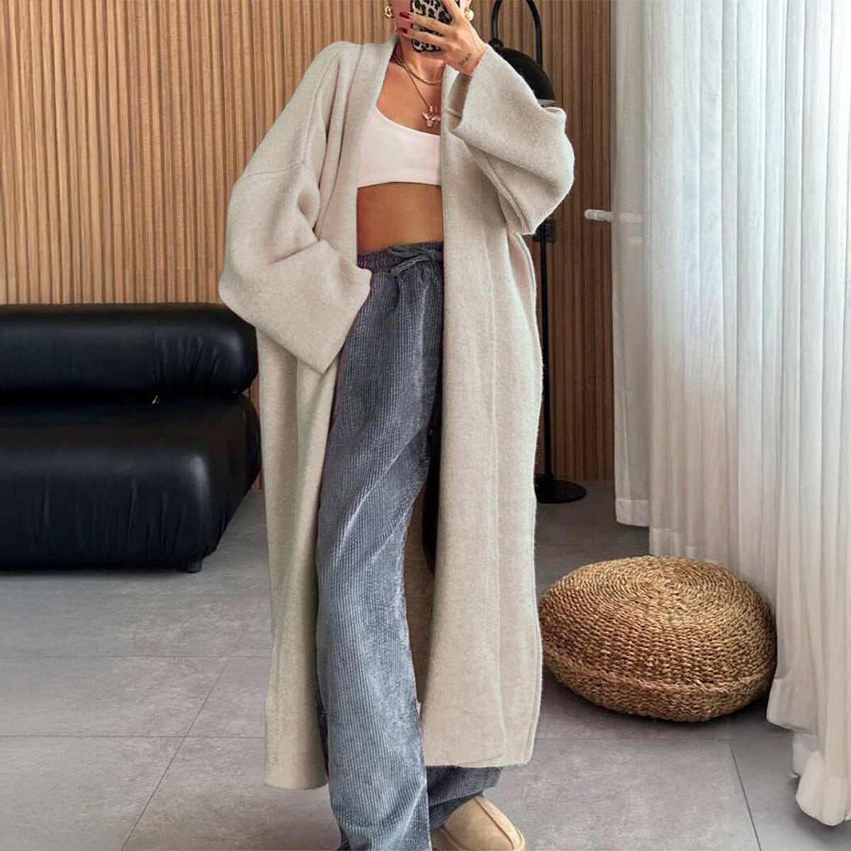 Long Sleeve Wool Overcoat Trench Coat Sweaters Women Clothing Autumn Winter