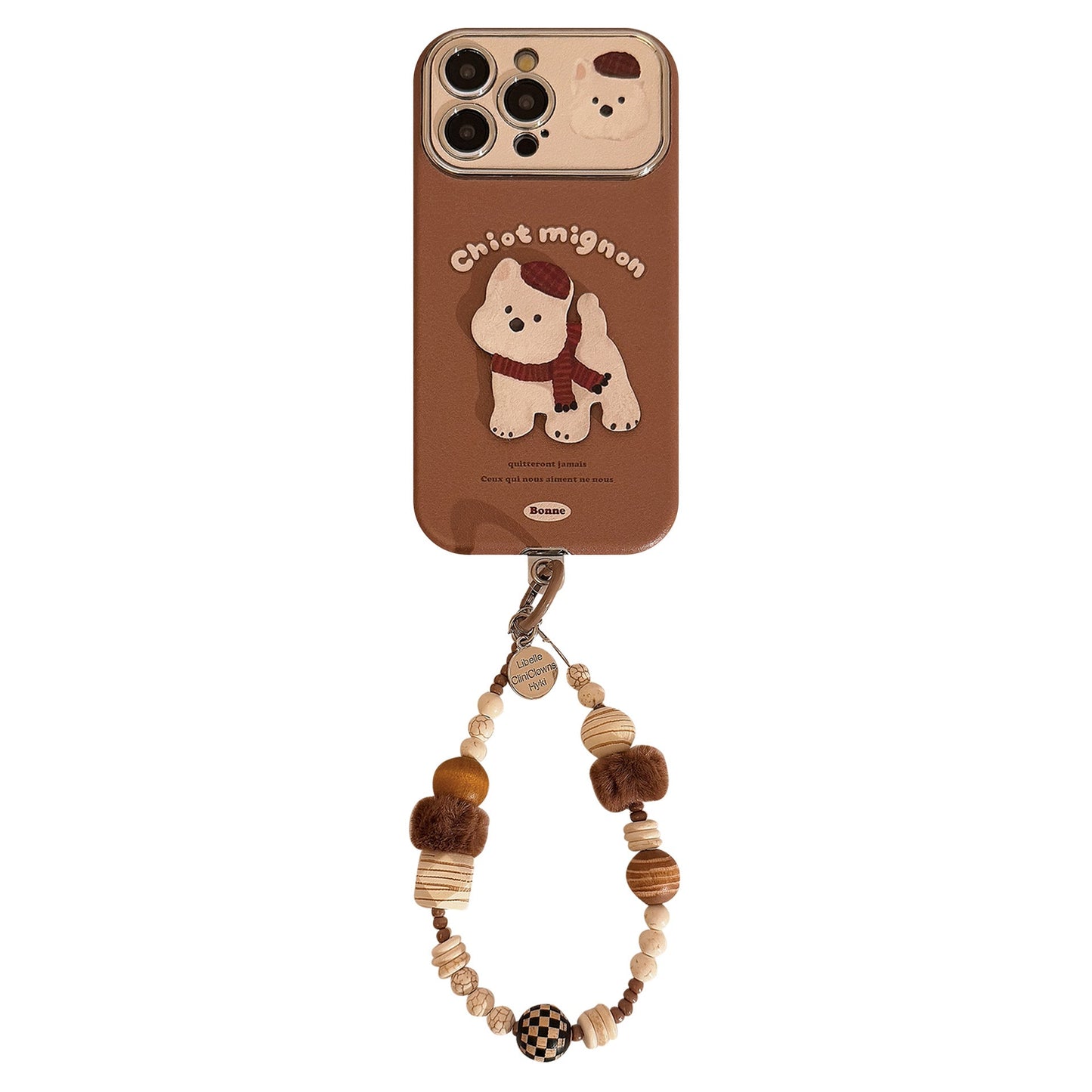 Funda de teléfono móvil tridimensional marrón West Highland adecuada para Apple 15promax iphone16 de cuero de dibujos animados con cordón 17 14