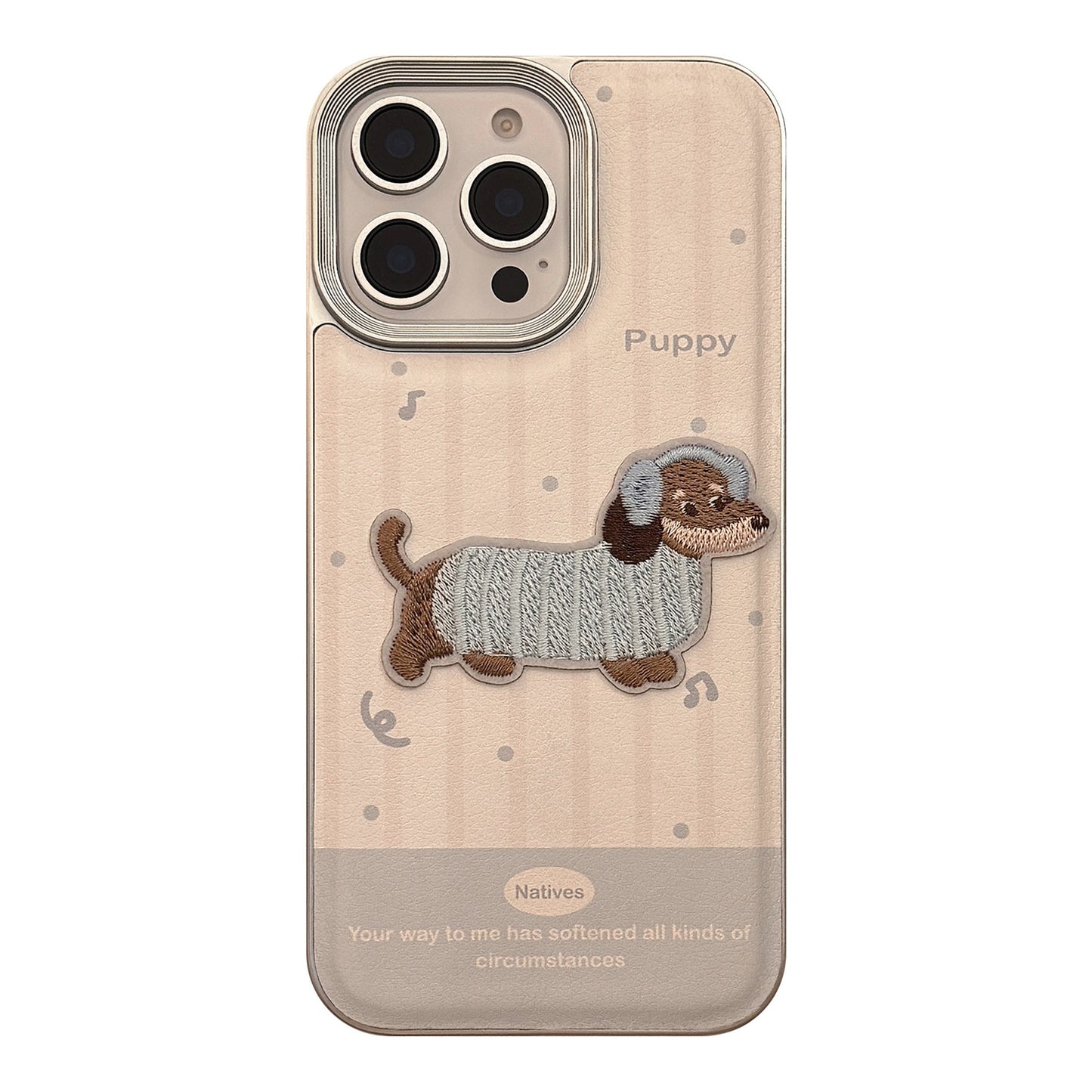 Leche azul bonito bordado cachorro manzana 16 funda de teléfono móvil 17promax cortical aplicación tridimensional iPhone15 suave 14