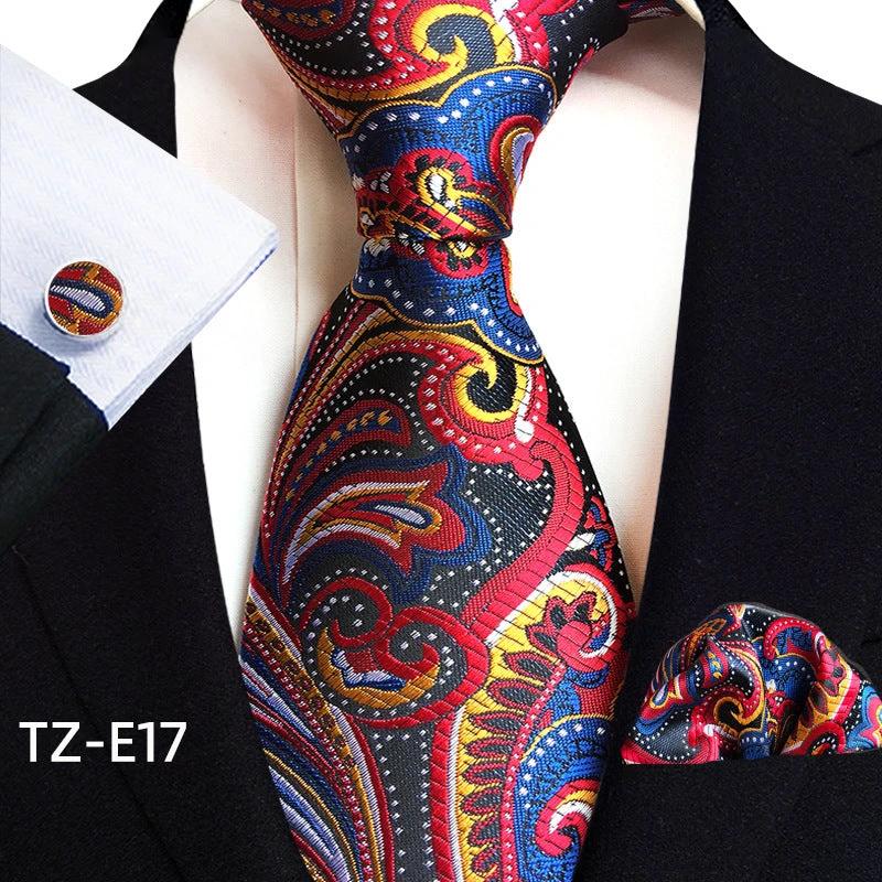 Men's Paisley Tie Square Scarf Pocket Square Cufflinks Three-piece Set