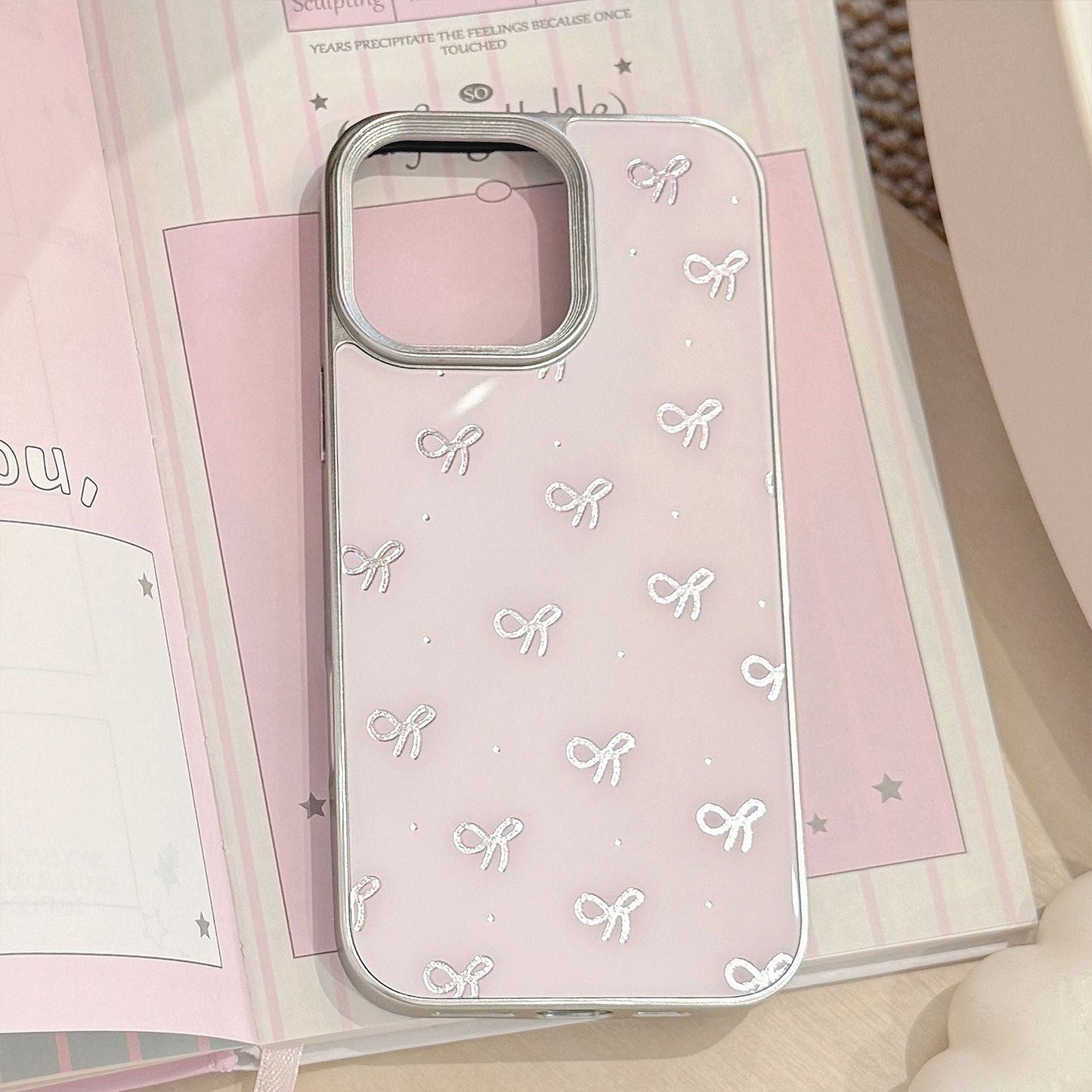 Gilt ins bow apple 16 mobile phone case for iPhone15 anti-drop 17pro max glass 14 sweet