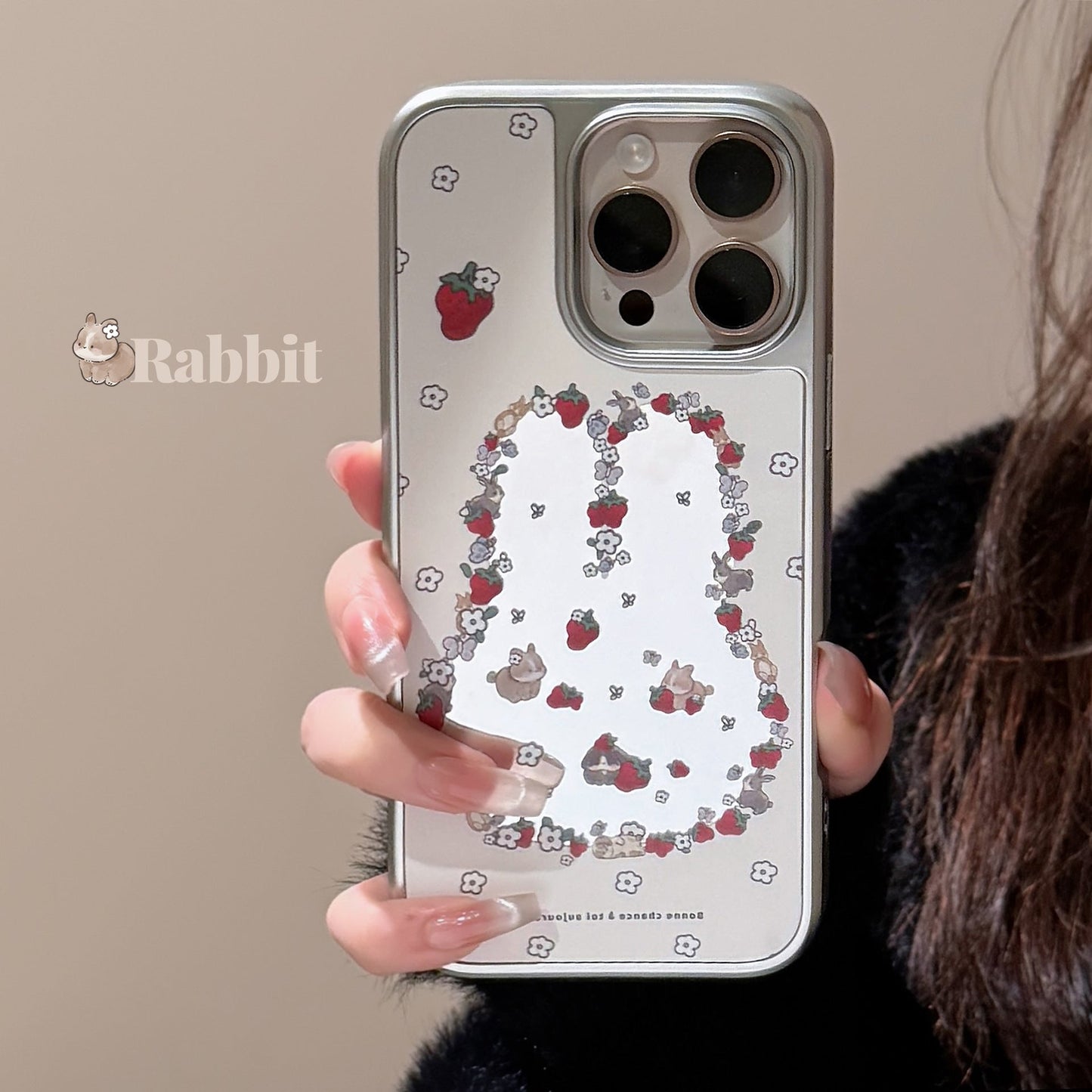 ins viento lindo conejo fresa adecuado para 16 apple 15pro max funda de teléfono móvil iphone17 espejo 13 galvanoplastia