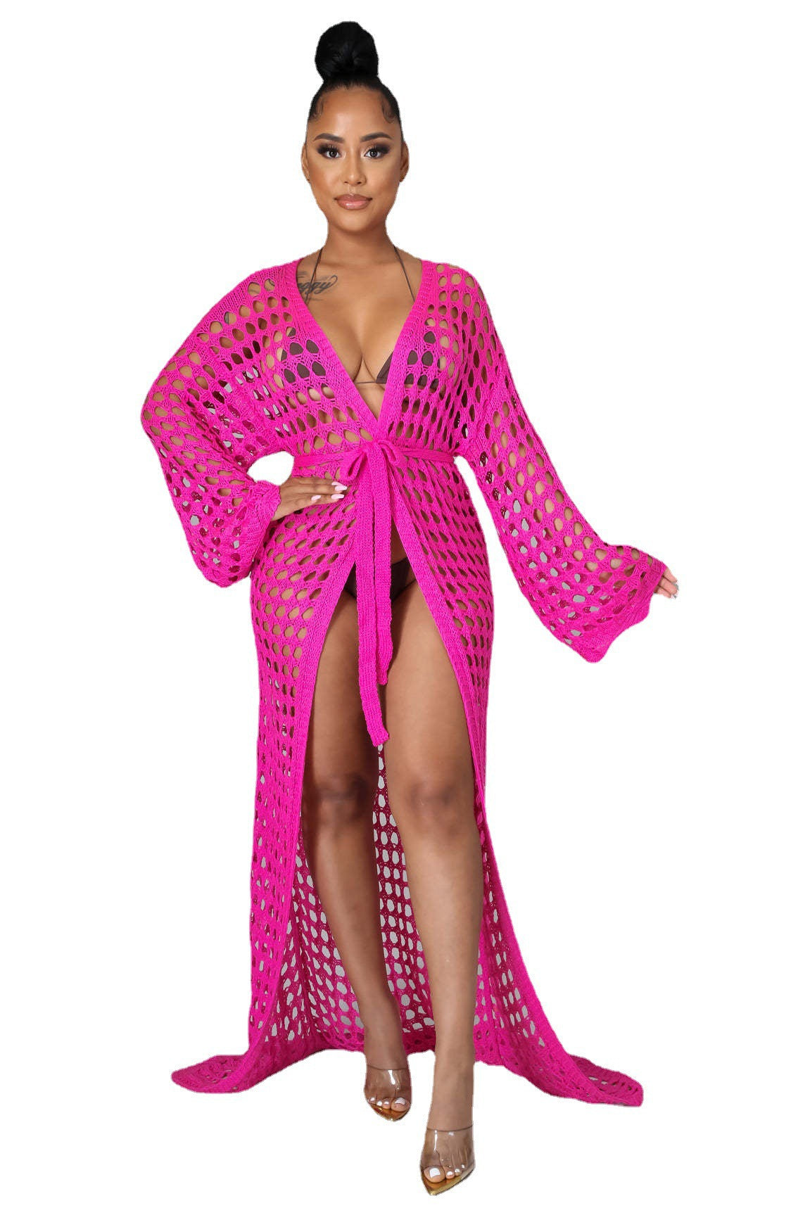 Women Clothing Dress Sun Protective Blouse Beach Maxi Dress Knitted Cardigan Cape