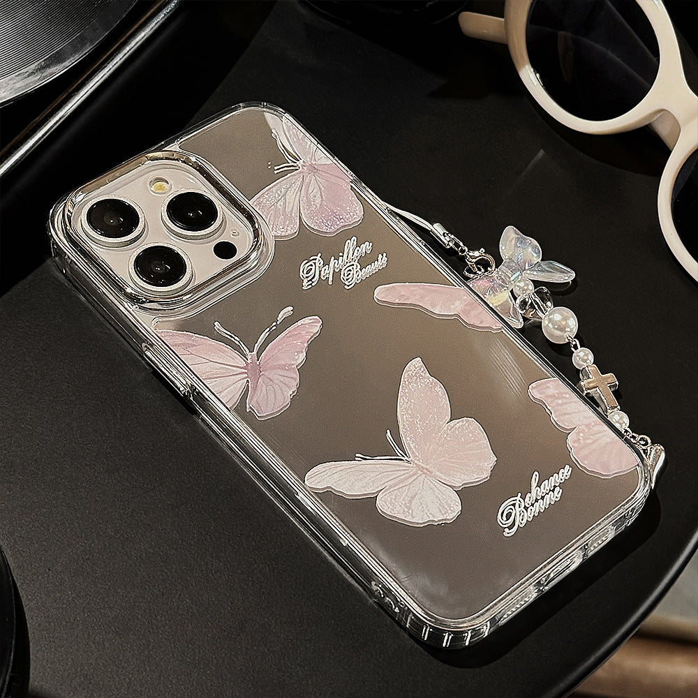 Colgante espejo mariposa súper hada, adecuado para funda de teléfono móvil Apple 15pro max temperamento iphone16 anticaída 13 dura 17