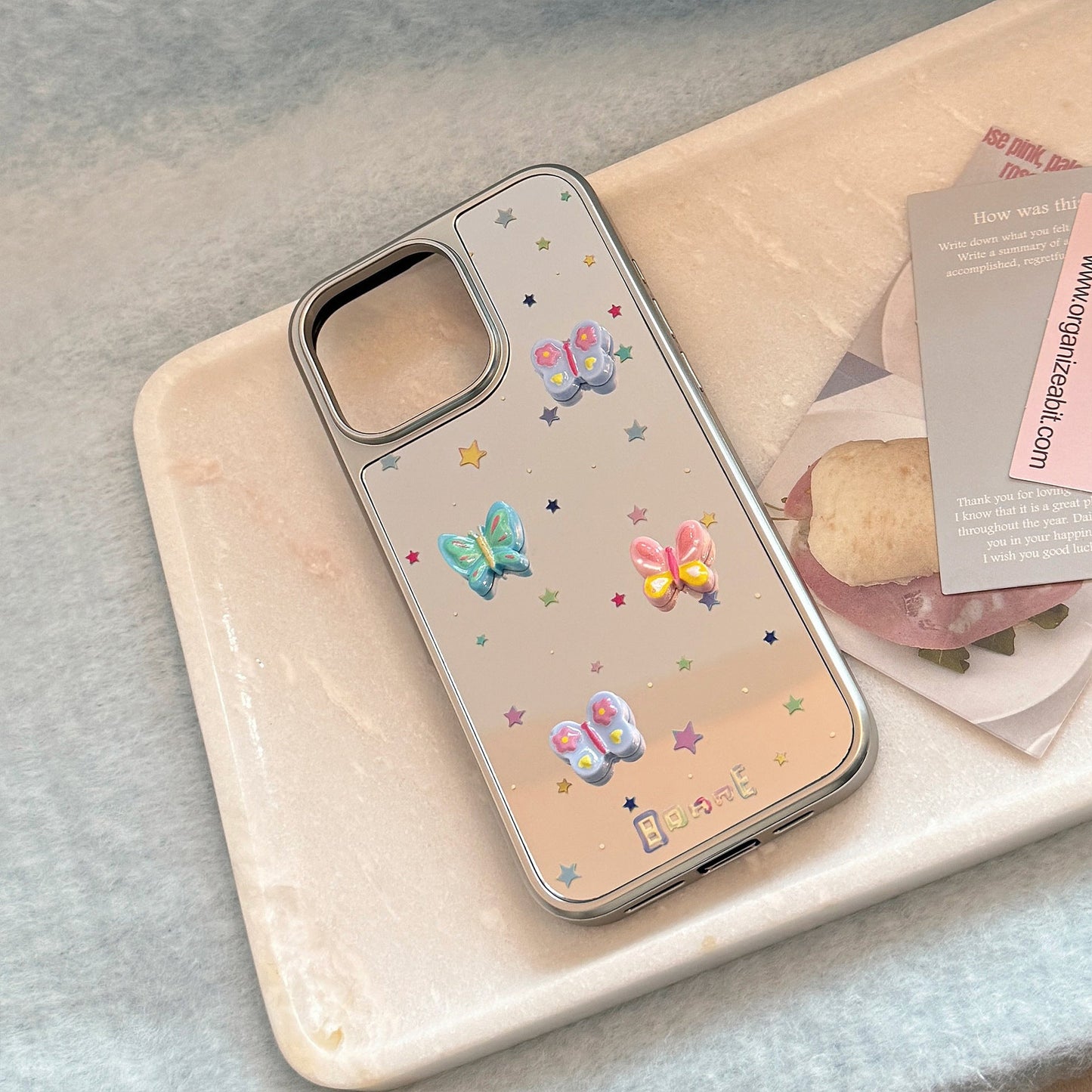 Mariposa tridimensional adecuada para funda de teléfono móvil Apple 15promax iphone17 galvanizado espejo 13 dulce 15 generación