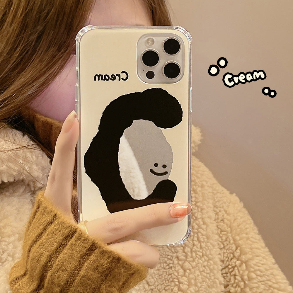 ins cream smiley face applies to 17pro max apple iphone15 mobile phone case 11 makeup mirror 16 anti-drop 14 hard