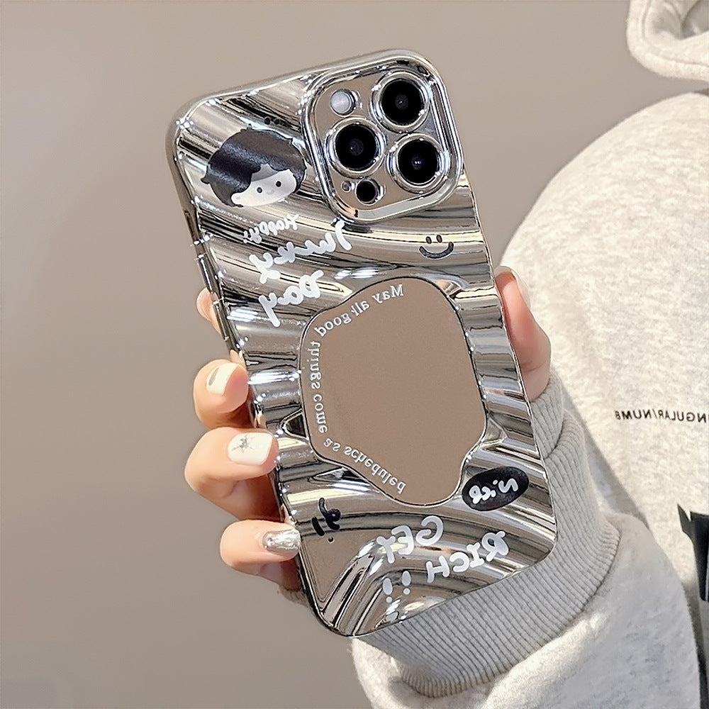 Cute couple avatar iPhone17 iPhone case 14promax plating 15 for 12 mirror 16 folds