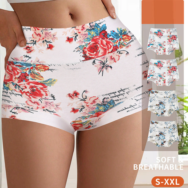 Contraste de color de moda, bragas bóxer de mujer con flores grandes, vaina sexy, vientre contraído, algodón puro