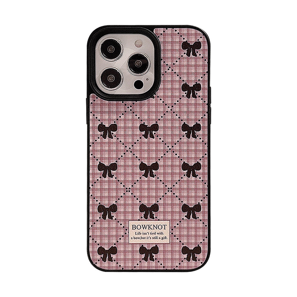 Funda para teléfono a cuadros lazo coreano 16 Apple 17promax dulce 11 para iPhone 15 cuero 13 invierno