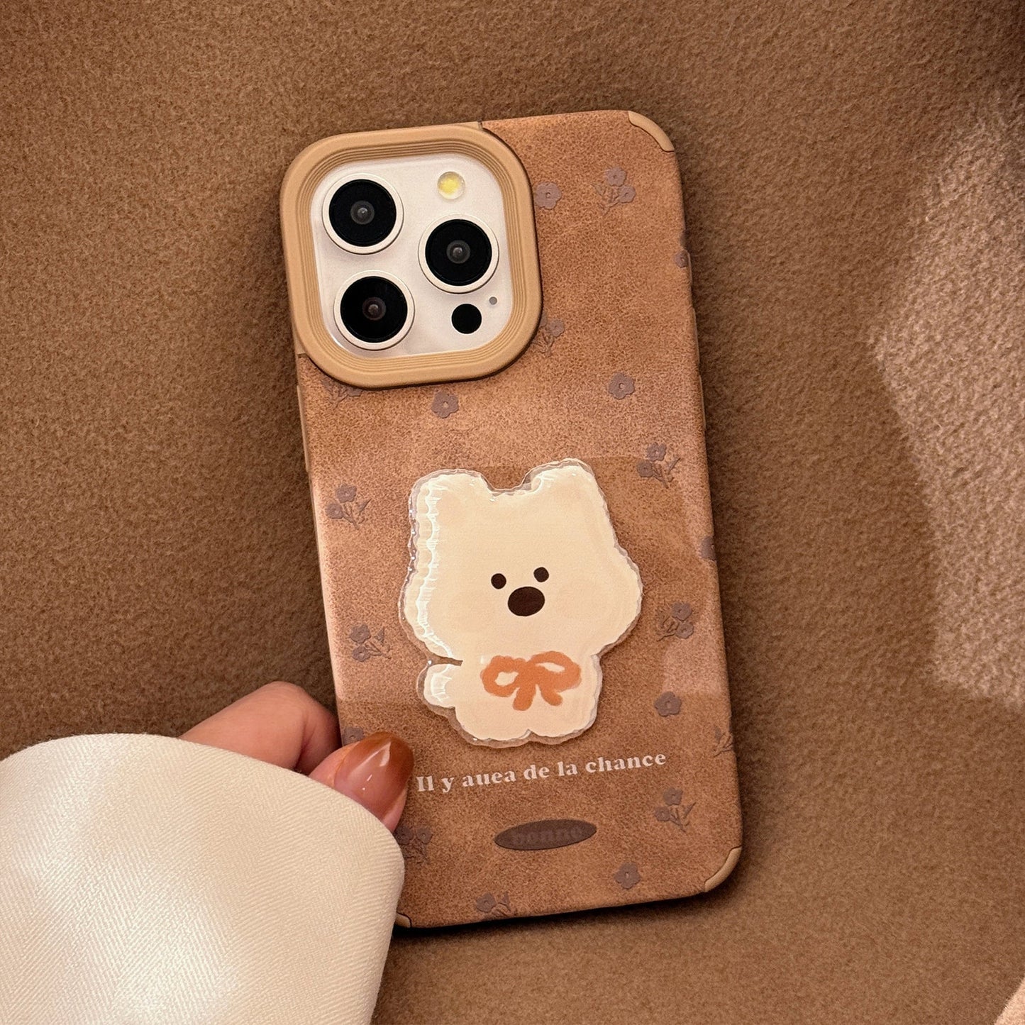 Parche de cachorro tridimensional cortical para funda de iPhone 16, iPhone 17promax, retro 15, pompón 13