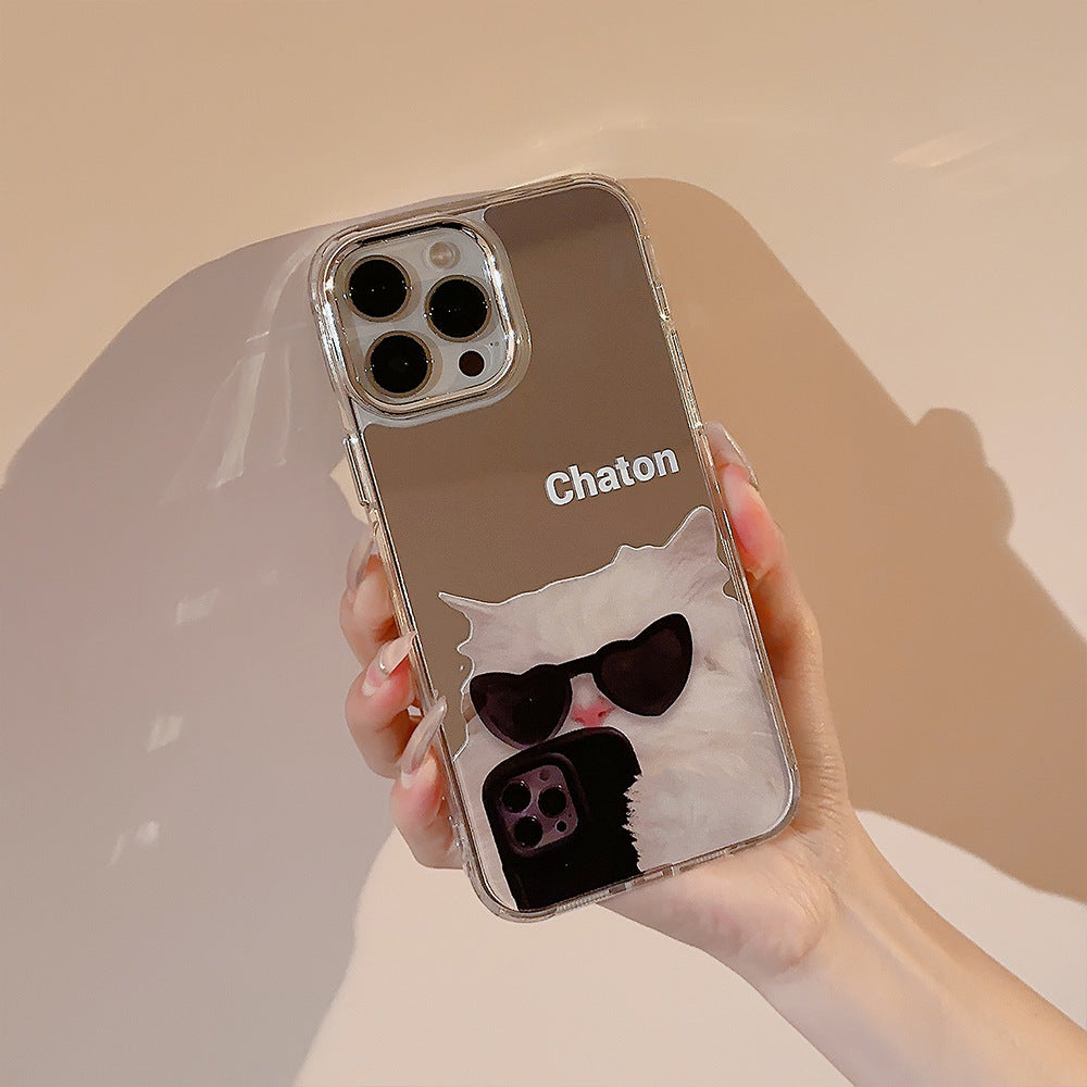 Gafas de sol gato genial iPhone17 es adecuado para funda de teléfono móvil Apple 16promax 11 divertido nicho 12 espejo 15 generación