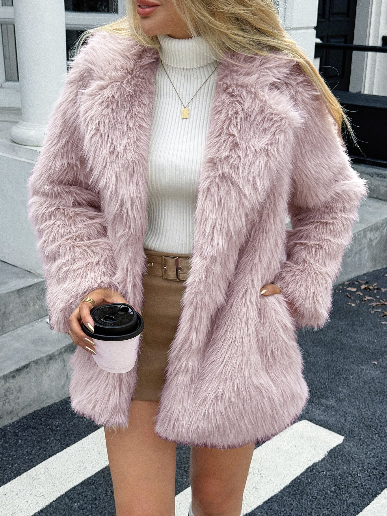 Women Clothing Autumn Winter Elegant Fluffy Coat