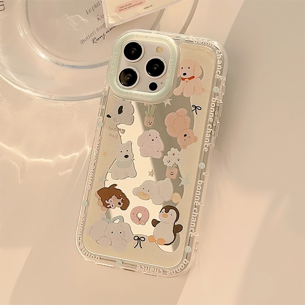 El bonito espejo para mascotas es adecuado para las fundas de teléfono móvil iPhone 15, iPhone 16 divertido de dibujos animados 12 anticaídas 11 generación de Apple 17ProMax.