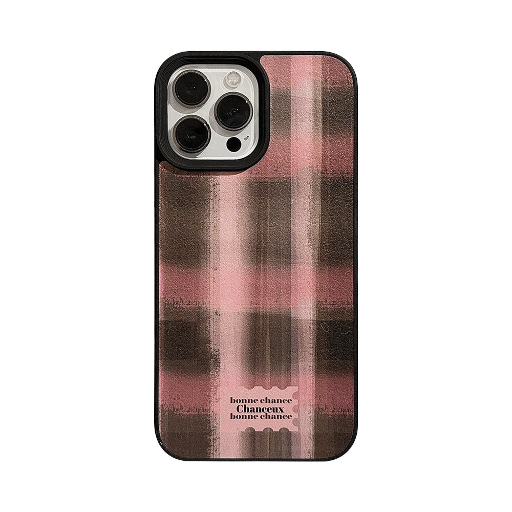 Girl contrasting color plaid Apple 16 mobile phone case 17promax autumn and winter sweet and cool 11 for iPhone13 leather 12
