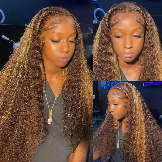 Peluca frontal de encaje 13x4 rizada con ondas sueltas profundas