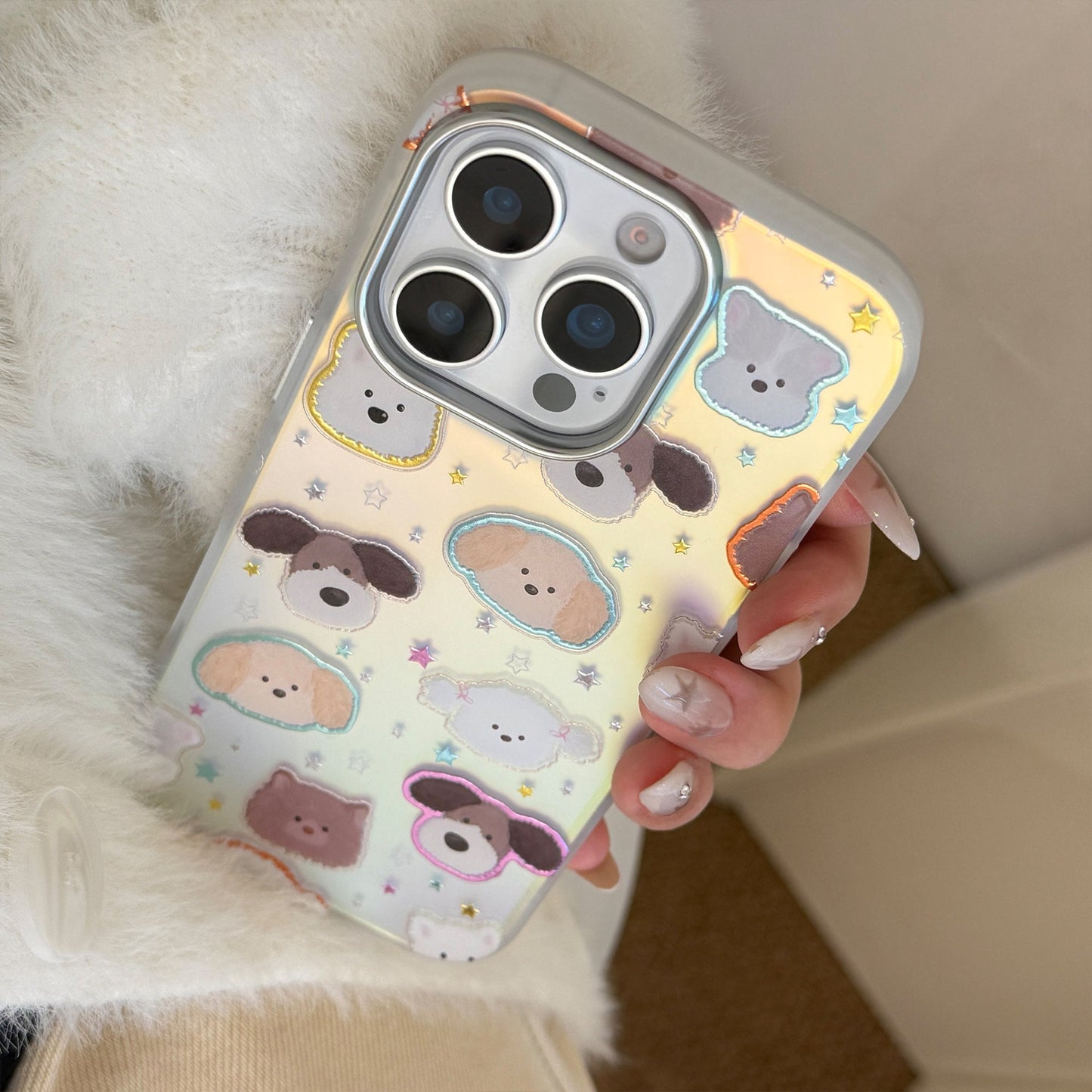 Funda de móvil iphone17 con cabeza de cachorro dorada 17Promax láser 16 galvanoplastia 14 divertida 13 dura 15