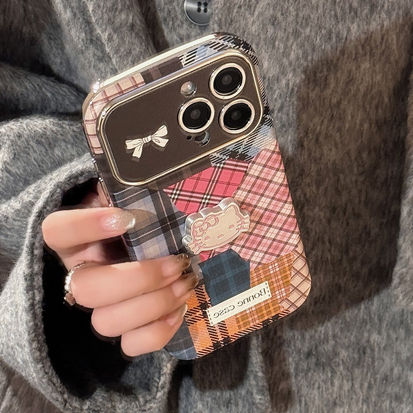 Funda de teléfono móvil Retro a cuadros para gato 14 para 15promax Apple iphone16 tridimensional 17 cuero 13