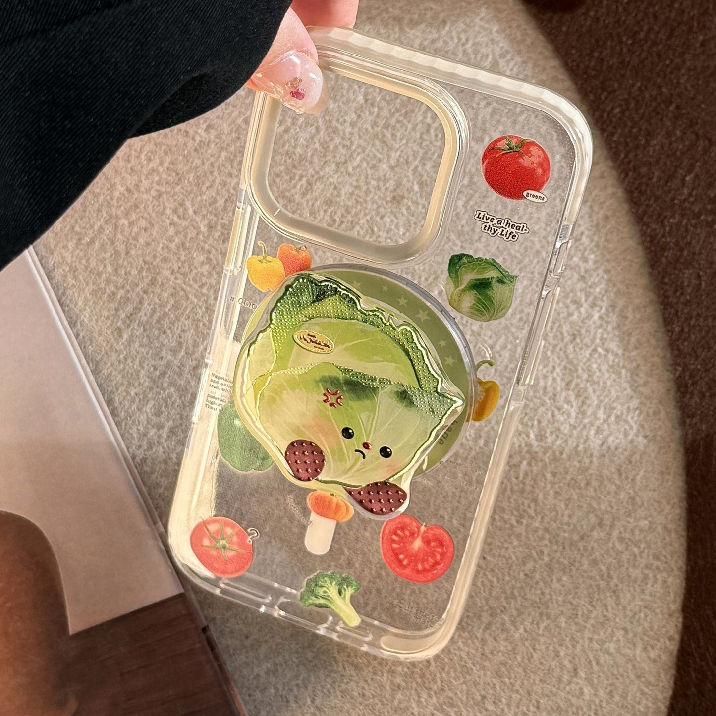 Soporte magnético para teléfono móvil Magsafe con dibujos animados de verduras doradas, soporte telescópico portátil con airbag y personalidad avanzada