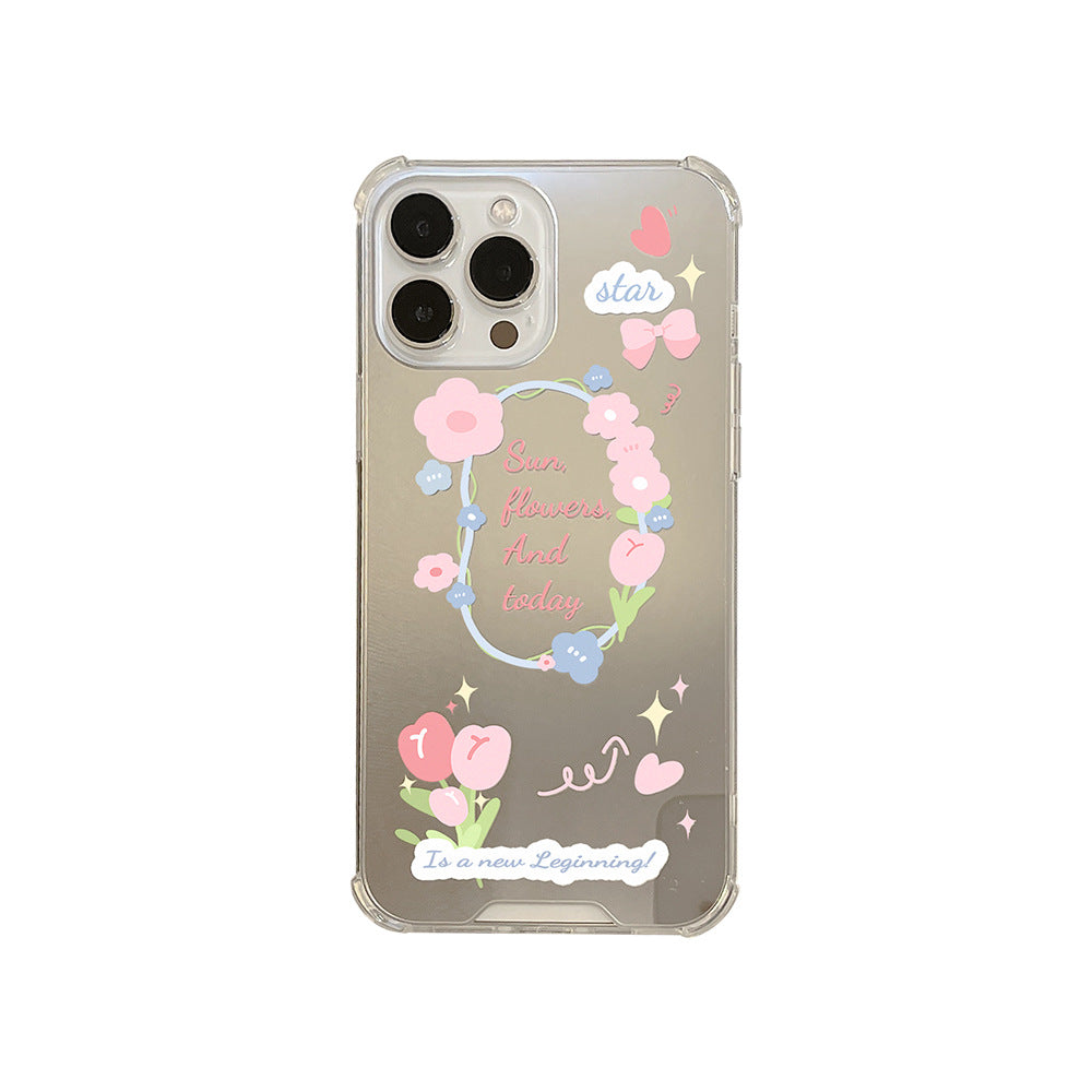 Funda para iPhone 17 floral pequeña y fresca, Apple 16Promax, 15 de silicona, 11/12, espejo de maquillaje X