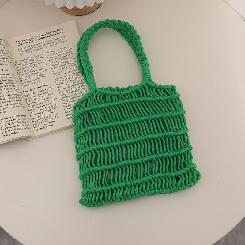 Fresh Hollow Out Cutout Cotton Thread Woven Bag Summer Idle Mesh Straw Bag Women Bag Seaside Vacation Beach Bag