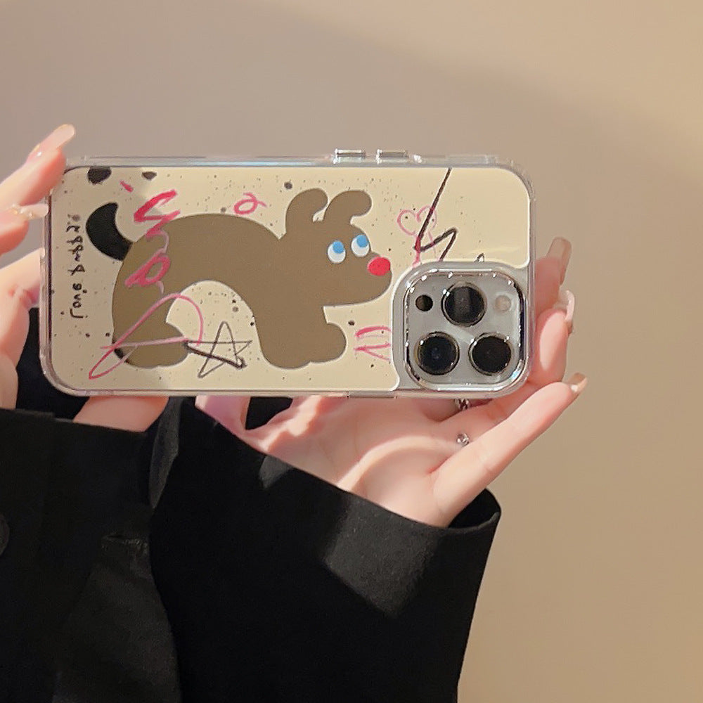 Fun splashing ink dog iphone16 applies to 17pro max iPhone case 12 makeup mirror 11 electroplating 15