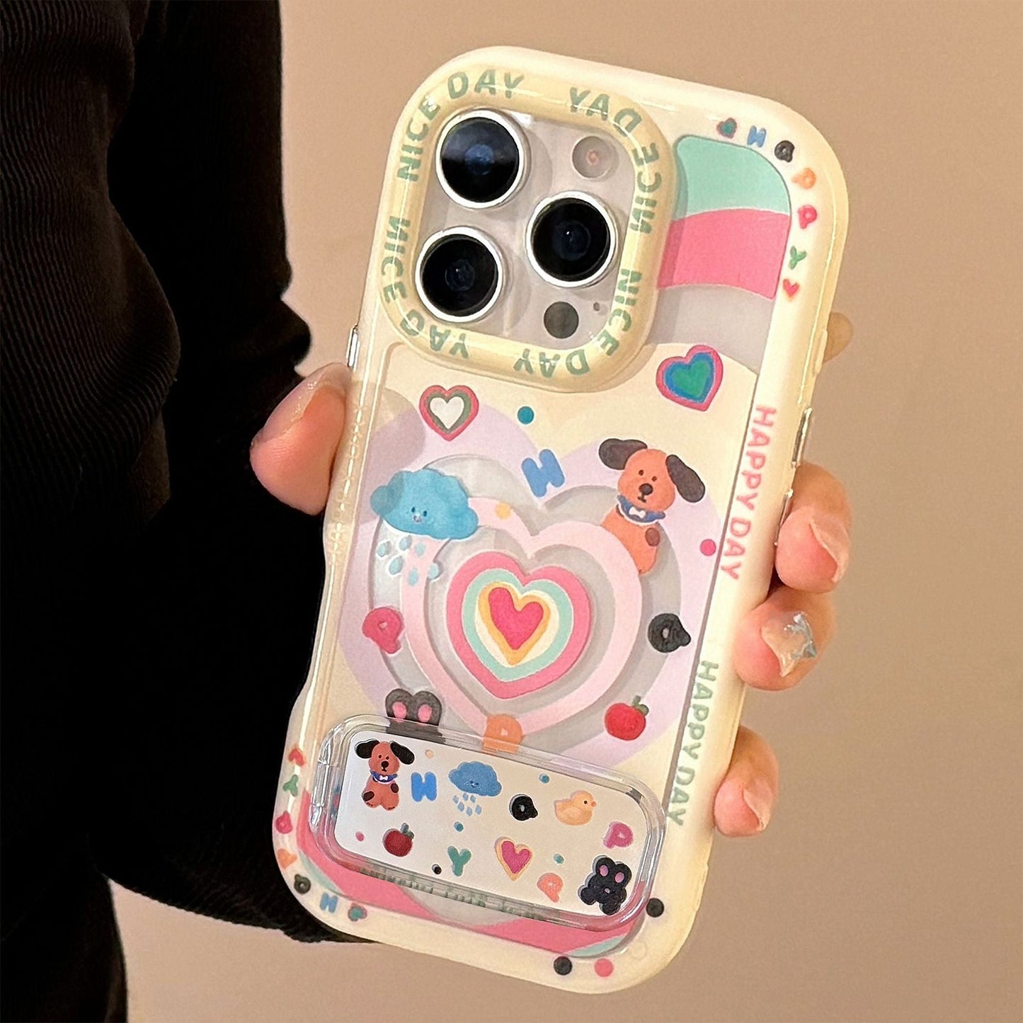 Dopamine love puppy es adecuado para la funda de teléfono móvil Apple 16 iphone17 con soporte de espejo 15promax, envío 14.