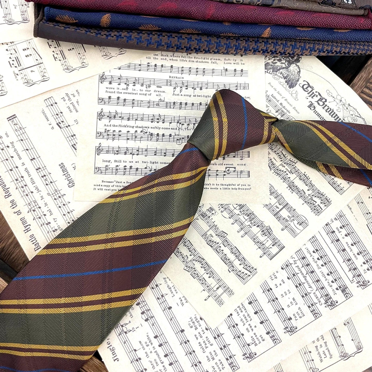 Men's Ties Retro Coffee Color Orange Red Striped Tie Hand Hit 8CM
