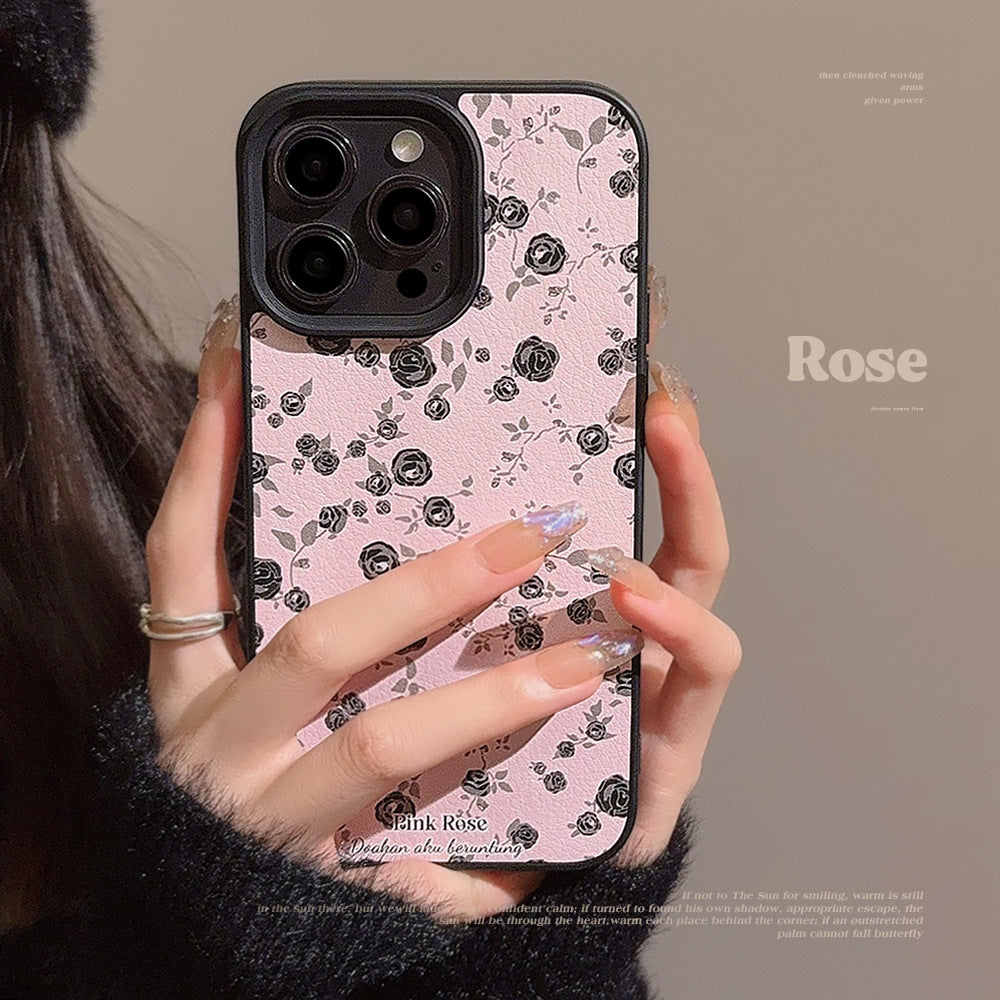 Funda para teléfono móvil Black Rose Flower Apple 15 17promax Polvo suave 11 Adecuada para iPhone16 Cortex 12 Premium