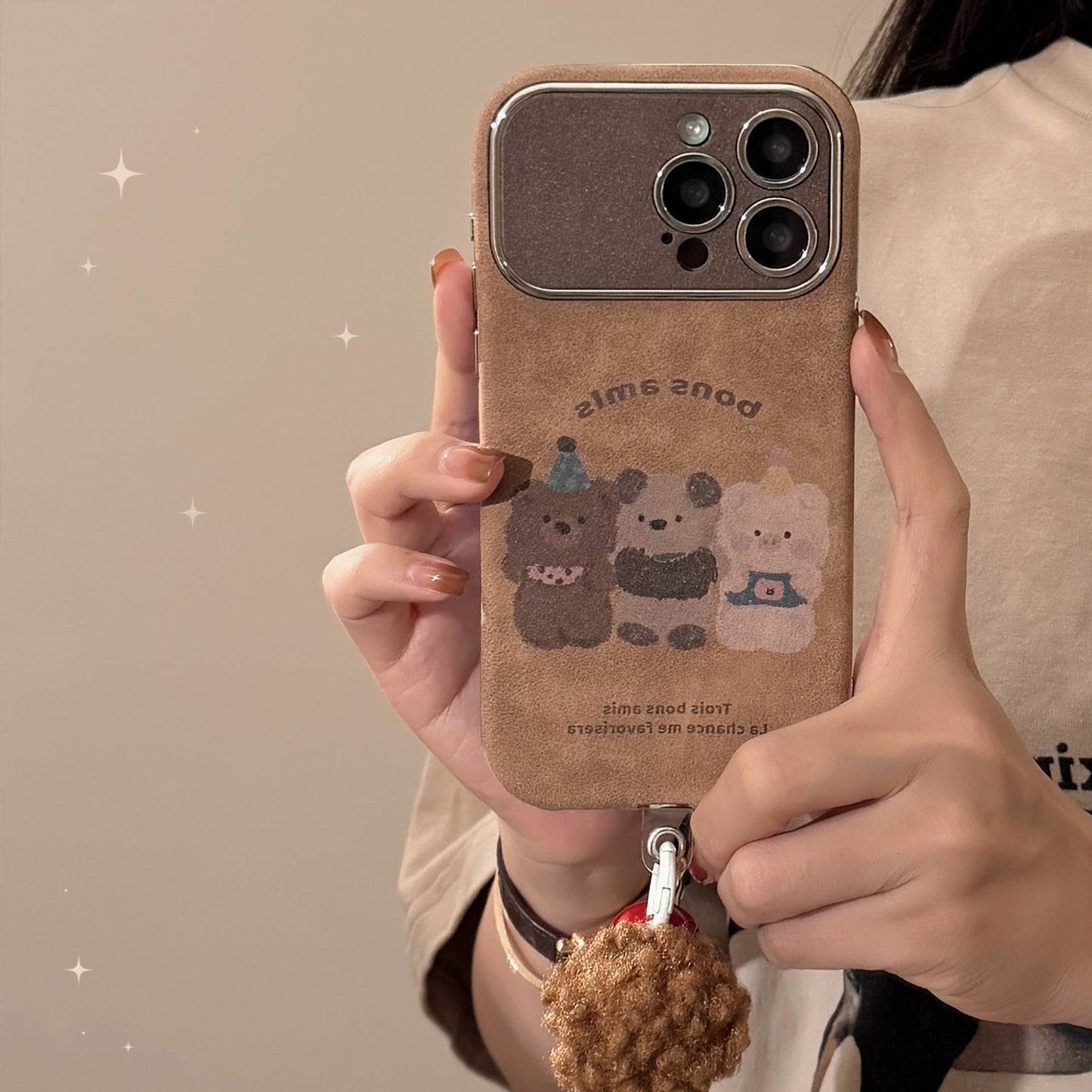 Funda para iPhone 16 de animales de dibujos animados de otoño e invierno, ante para Apple 15promax, cuerda con bola de pelo 14, 17