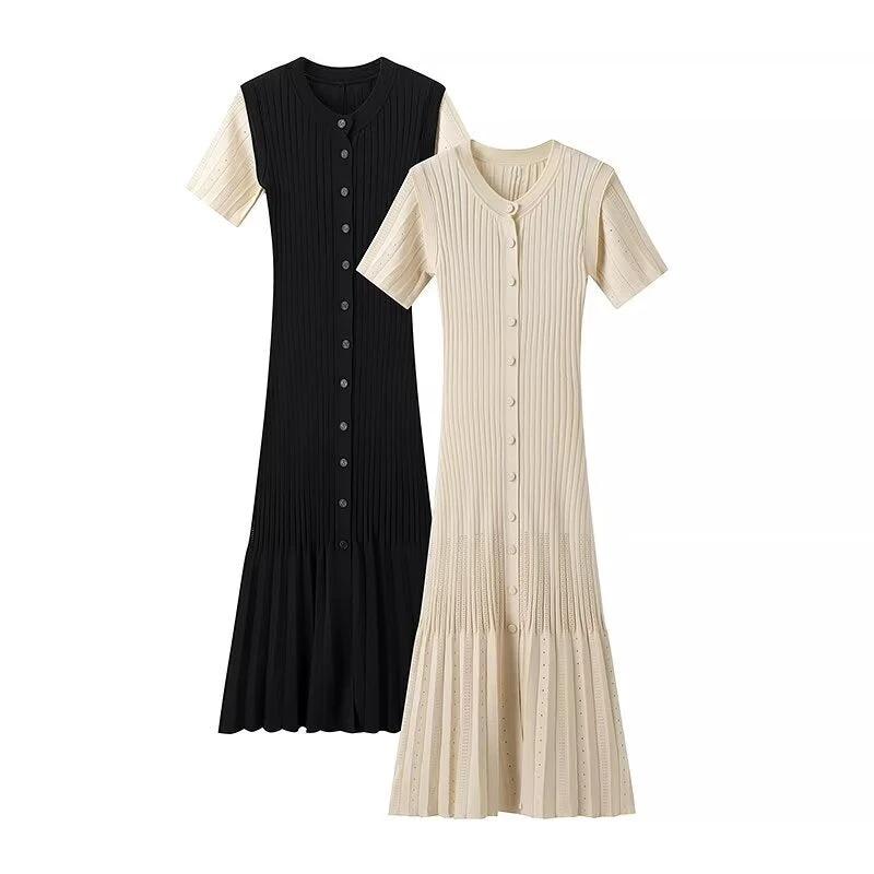Women's Clothing Fashionable Knitted Single Row Dress
