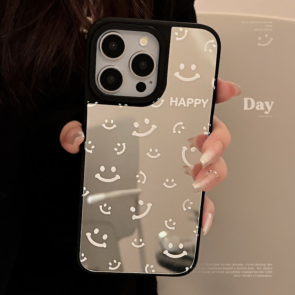 Aplicable a la funda de teléfono móvil Apple 16Pro max, espejo, sonrisa, pantalla completa, iPhone 15, minimalista, 13, anticaída, 17, dura, de nicho