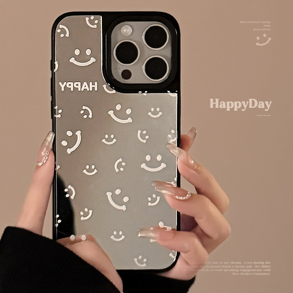 Aplicable a la funda de teléfono móvil Apple 16Pro max, espejo, sonrisa, pantalla completa, iPhone 15, minimalista, 13, anticaída, 17, dura, de nicho