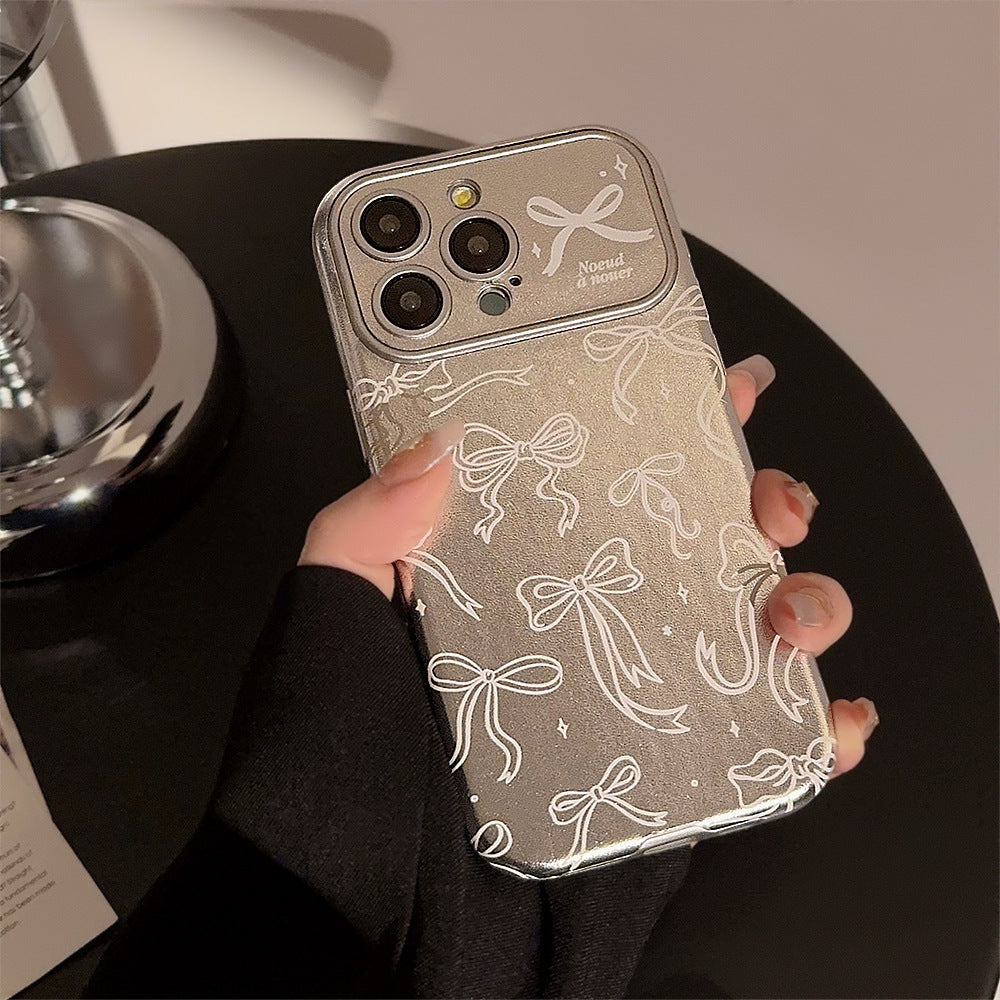 Estilo japonés y coreano adecuado para fundas de iPhone 16 Apple 15, funda de teléfono móvil 14 Pro Max con pantalla completa, lazo 17 de cuero, 12 galvanizado