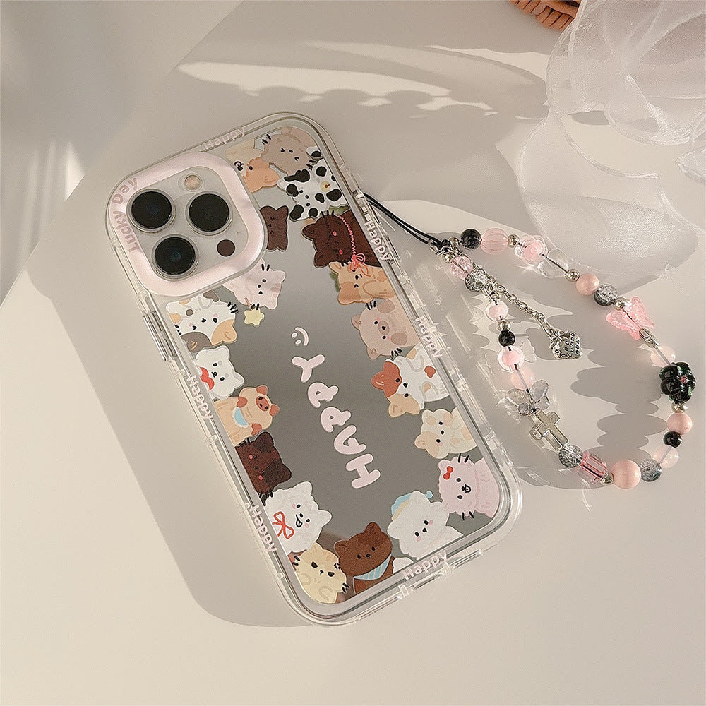 Espejo lindo gato adecuado para 16Pro Max Funda de iPhone 15 Apple 17 Coreano 12 cordón 11