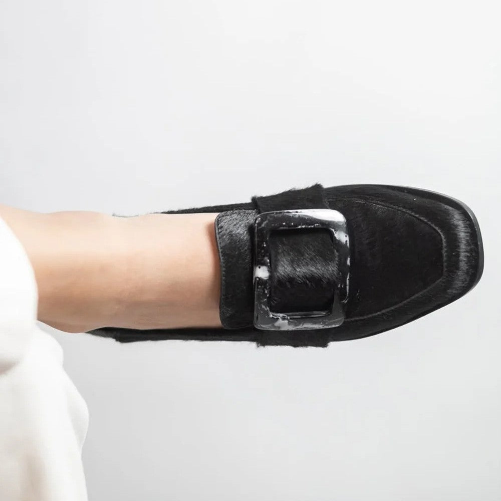 Mocasines Vintage de Botón Cuadrado Escotados — Zapatos Elegantes sin Cordones para Mujer